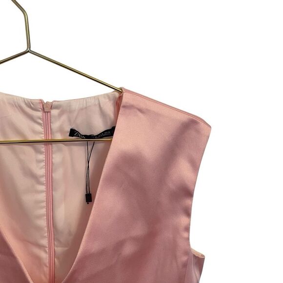 Zara Pink Satin Effect Mini Dress Size MED V Neck Sleeveless NWOT - Picture 3 of 8